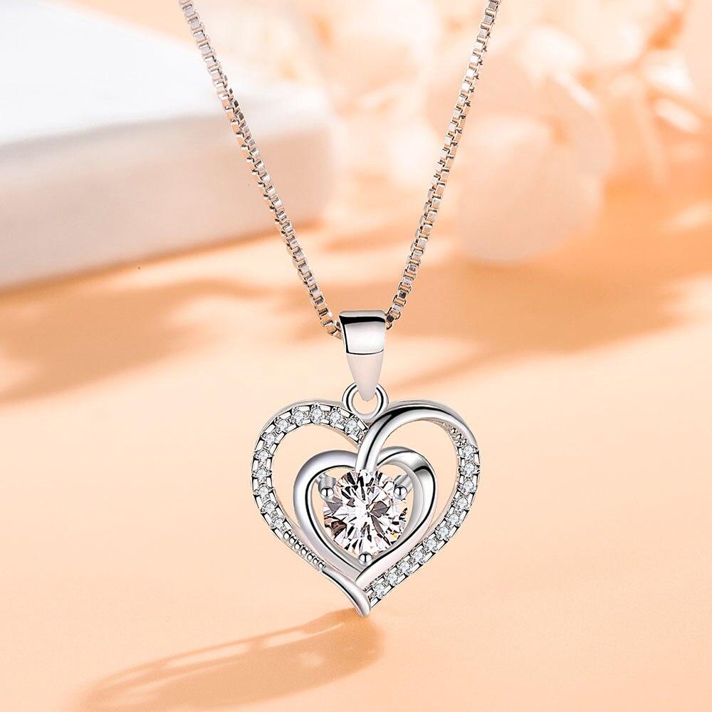 New 925 Sterling Silver Women Necklaces Fashion Heart Of The Sea Pendant High Quality Zircon Clavicle Chain Jewelry Length 45CM