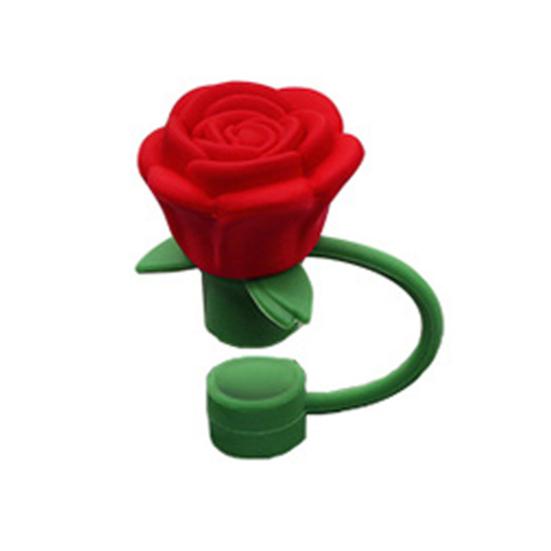 Silicone Straw Covers Caps Rose Flower Straw Toppers 10mm Reusable Leak-Proof Straw Toppers