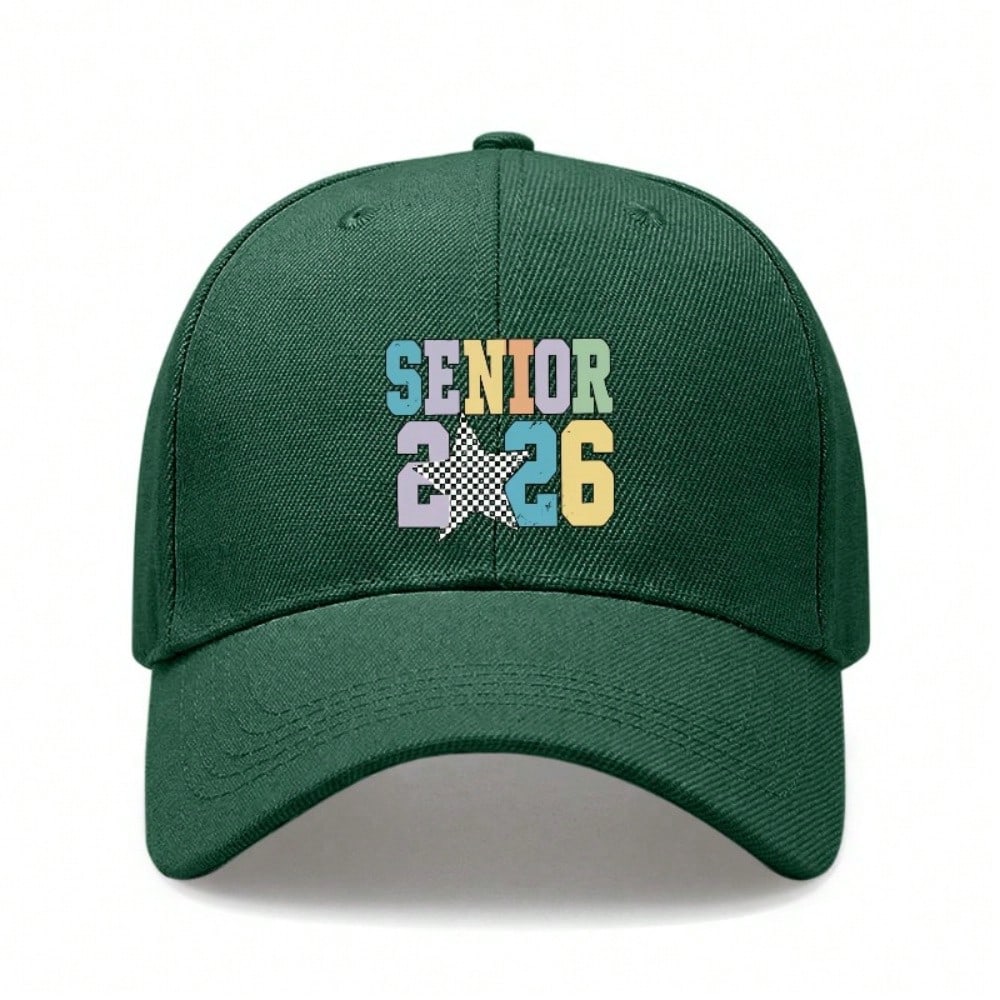 Trendy Senior 2026 Baseball Cap - Unisex Adjustable "SENIOR 2026" Print Black Baseball Hat For Graduation