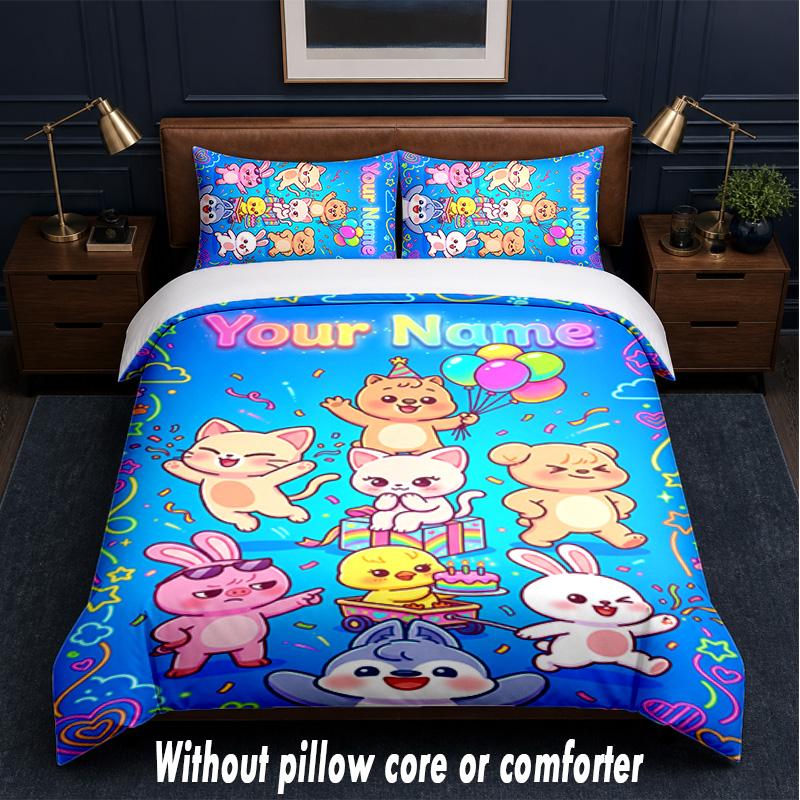 Celebration Party Theme Custom Text Or Name 3Pcs Bedding Set,1 Flat Sheet & 2 Pillowcases Personalized Home Bedding