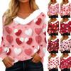 Women's Valentine's Day Heart Printed Long Sleeve Shirt V Neck Casual Loose T-Shirt Tops