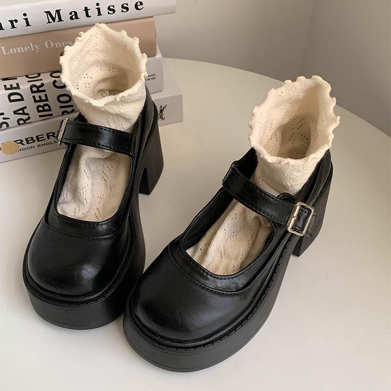 Ретро универсальные туфли Мэри Джейн на высокой платформе с круглым носком женские 2025 новая весна французский толстый каблук туфли-лодочки с открытым верхом