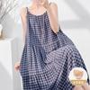 Holiday style with chest pad, plaid suspender, nightdress for women, summer thin anti-bumping, comfortable cotton and silk dress can be worn outside