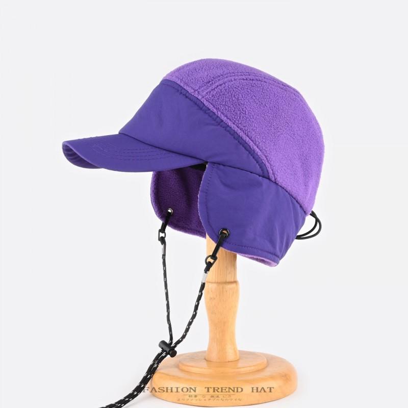 Unisex Fleece Colorblock Beanie Hat With Ear Protection Winter Warm Cap Outdoor Activities