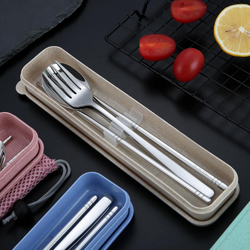 Набор столовых приборов из 2/3 предметов из нержавеющей стали 304, вилка, палочки для еды, ложка, портативный многоразовый набор столовых приборов с ящиком для хранения