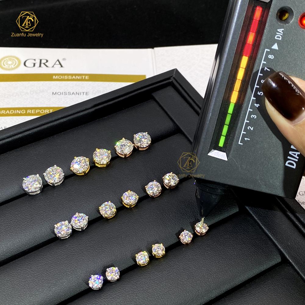 18K White Gold Yellow Gold Rose Gold Plated Moissanite Stud Earrings 5mm 6.5mm 8mm VVS Diamond Earrings for Women