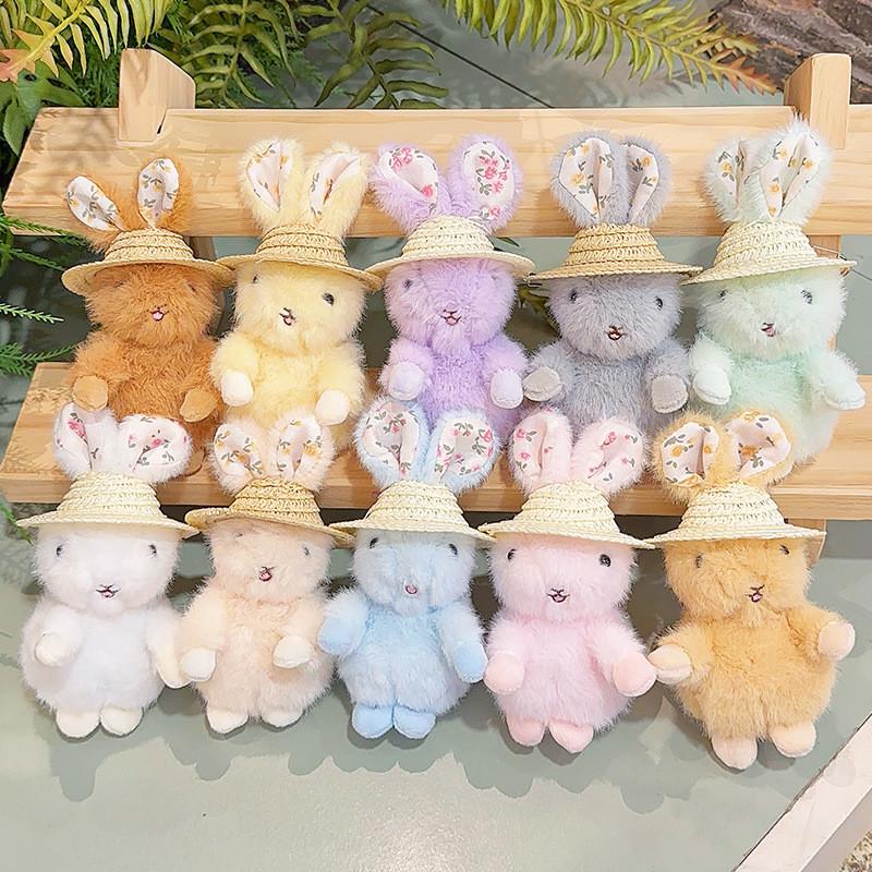 Jinnew Floral Pattern Plush Keychain With Bunny And Hat For Cute Gift Decor