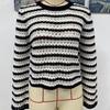 IHUASU Autumn and Winter O-neck Women's Knitwear Striped Pullover Intercolour Sweater