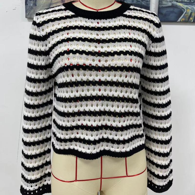 IHUASU Autumn and Winter O-neck Women's Knitwear Striped Pullover Intercolour Sweater