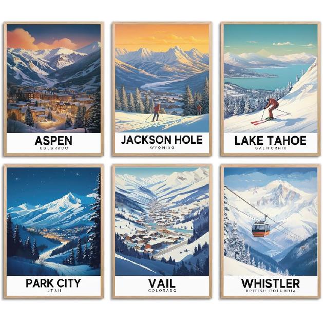 KROEY Ski Poster Apres Ski Snowy Mountain Posters Vintage Ski Canvas Wall Art For Modern Family Bedroom Living Room Dorm Classroom Office Decor