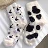 3 Pairs Cute Cow Spots Print Sock Thickened Warm Coral Fleece Women's Socks