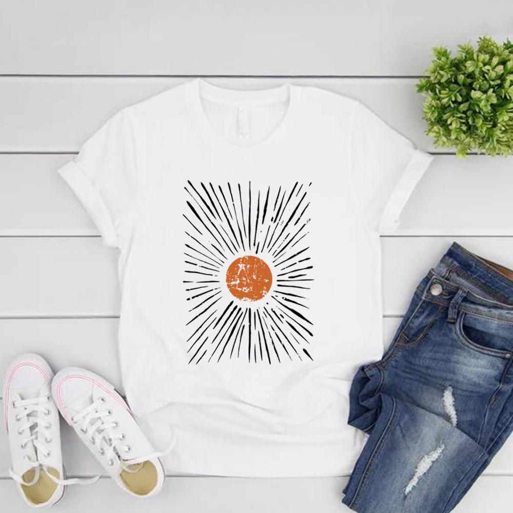 Винтажные футболки Sunburst Бохо-рубашка Футболка с графическим принтом Sunshine Унисекс Женская футболка с коротким рукавом и круглым вырезом Ретроэстетичная одежда