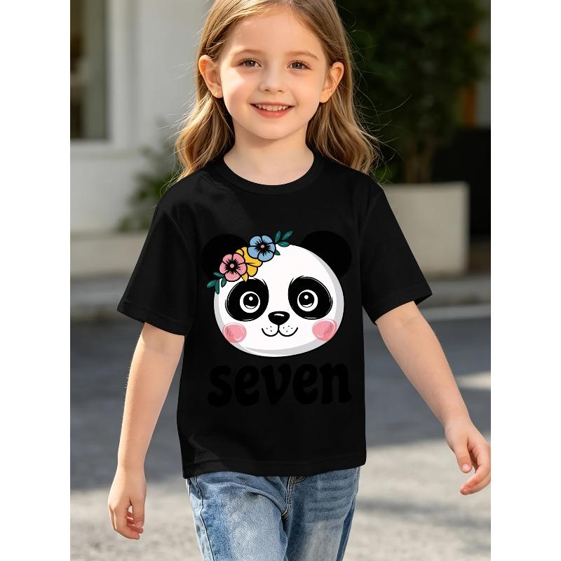Kids Crewneck Short Sleeve Tee, Cartoon Giant Panda Print Summer Casual Top