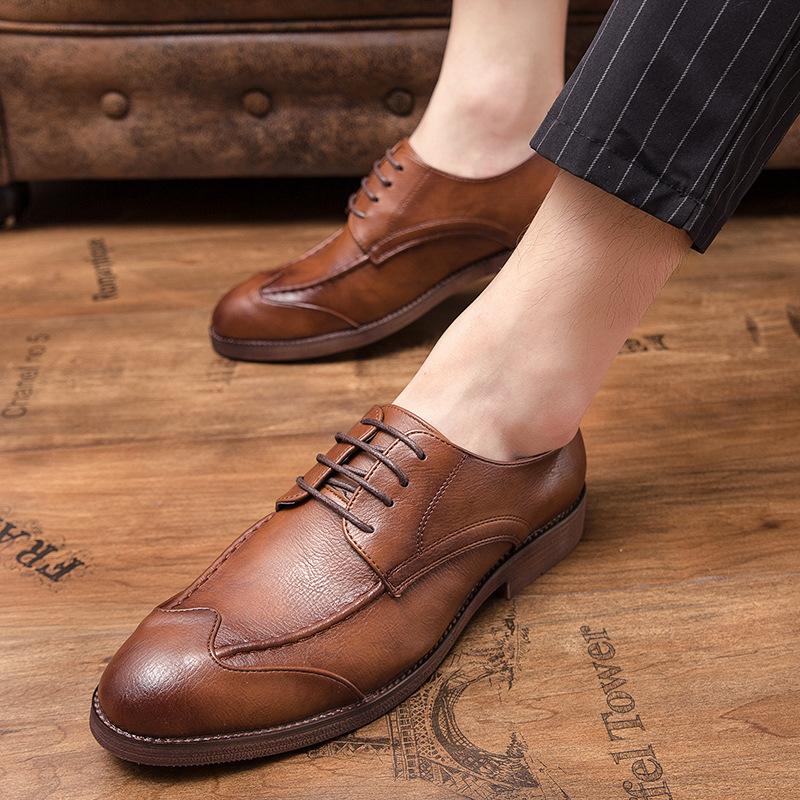 Мужские туфли деловые повседневные кожаные туфли больших размеров мужские в британском стиле корейская версия трендовые туфли с гравировкой Brock