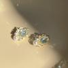 Elegant French Retro Blue Zircon Pearl Stud Earrings for Women