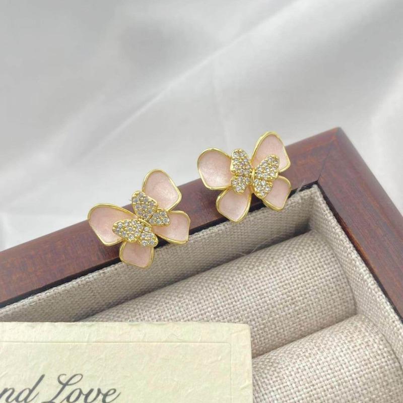 Pink drop glaze butterfly stud earrings female sweet small delicate three-dimensional micro-inlaid butterfly earrings light luxury versatile earrings