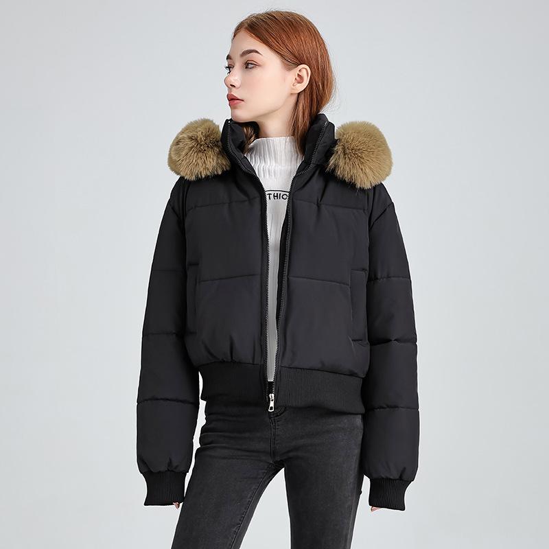 Design Sense Hooded Fur Collar Cotton-padded Jacket Women's Winter New Thick Warm Short Bread Coat.