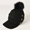 Plush Button Women Autumn Winter Thickened Warm Duck Tongue Big Ball Knitted Hat