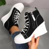Fashion Black High Top Canvas Sneakers Shoes for Women Classic Platform Wedge Heel Casual Shoes Woman Fashion Zipper Lace Up Ankle Boots
