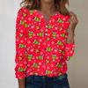 Women's Fashion Casual V-Neck Long Sleeve Decorative Button Christmas Print Top