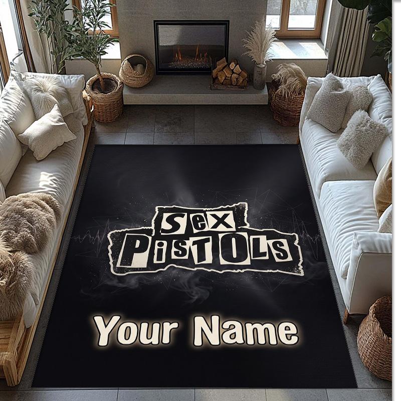 Sex Pistols Crystal Velvet Rug, Custom Name Text Personalized Non‑Slip Floor Mat for Home Decor Gift