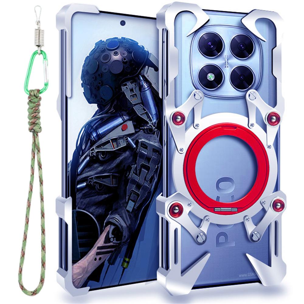 Бампер для Xiaomi Poco X7 5G/Redmi Note 14 Pro 5G с подставкой, из алюминиевого сплава, магнитная крышка для телефона с ремешком на запястье