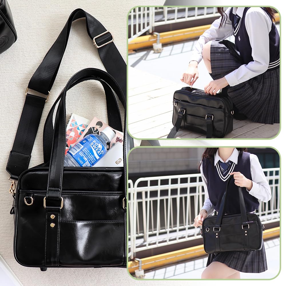 ESJNNK Школьная сумка для старшей школы из синтетической кожи и ПУ, подходит для JK, большая, длинная, на плечо, с брелоком для школьных поездок, для студентов, кожаная,