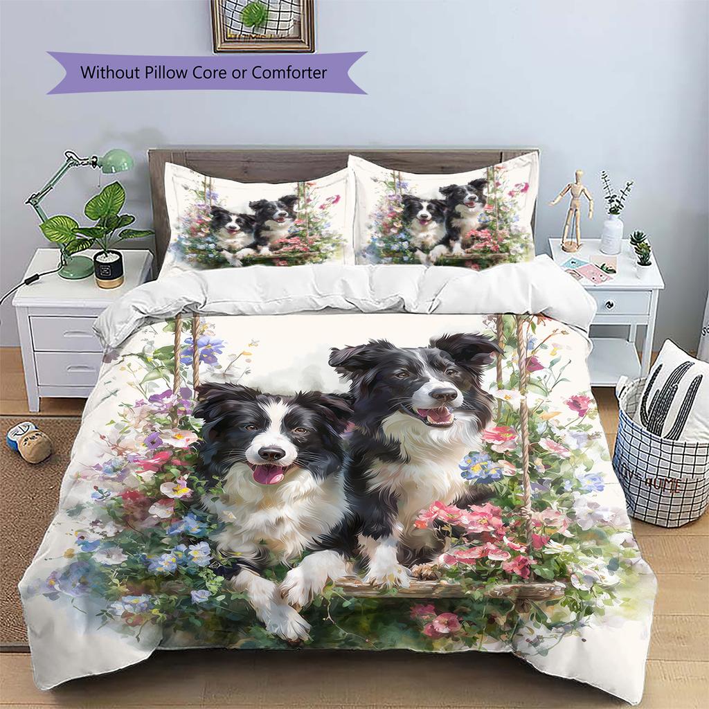 Border Collie Pattern Bedding Home Decoration Birthday Gift (1 * duvet cover + 2 * pillowcase, without core)