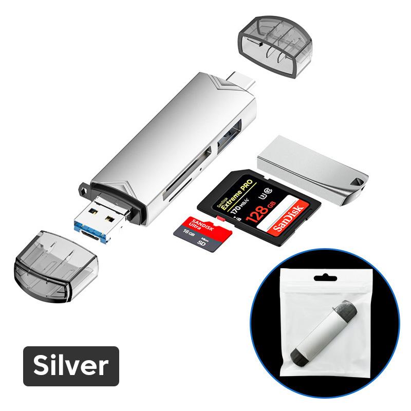 6 In 1 Card Reader Multifunction USB 3.0 Type C/ Micro USB/ Tf SD Memory Card Readers USB Flash Smart OTG Adapter for Phone Laptop Camera Macbook