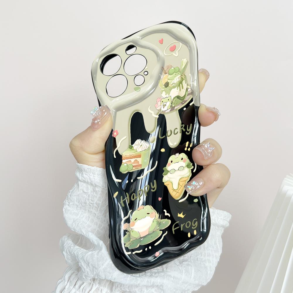 Cute Cartoon Pattern Cream Texture Casing Wavy Edge Soft Silicone Cover Phone Case for OPPO Reno Realme