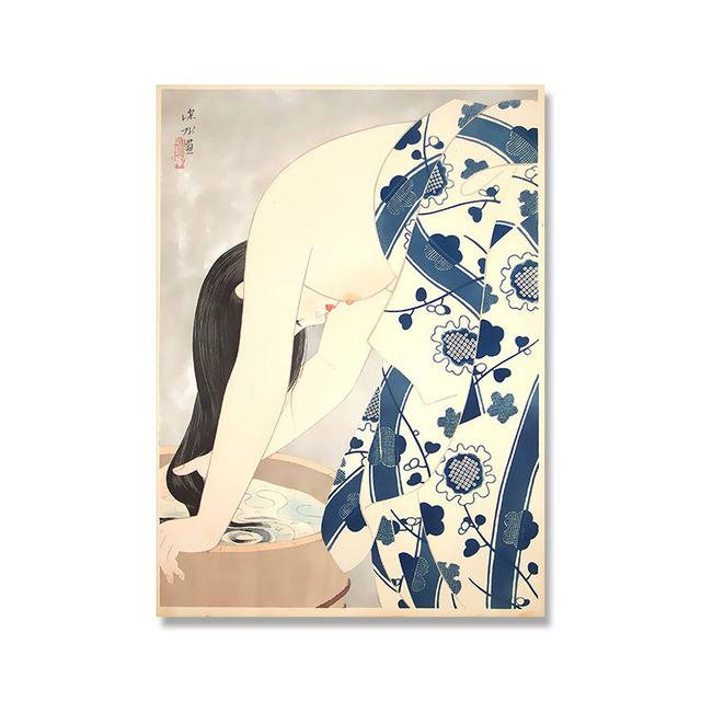 Japan Ukiyoe Posters and Prints Geisha Shampooing Combing Hair Canvas Painting Vintage Wall Pictures for Living Room Home Decor