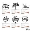 6Pcs Fashion Acrylic Cake Toppers Rose Gold Gold Mirror Party Supplies Happy Birthday Cake Decor