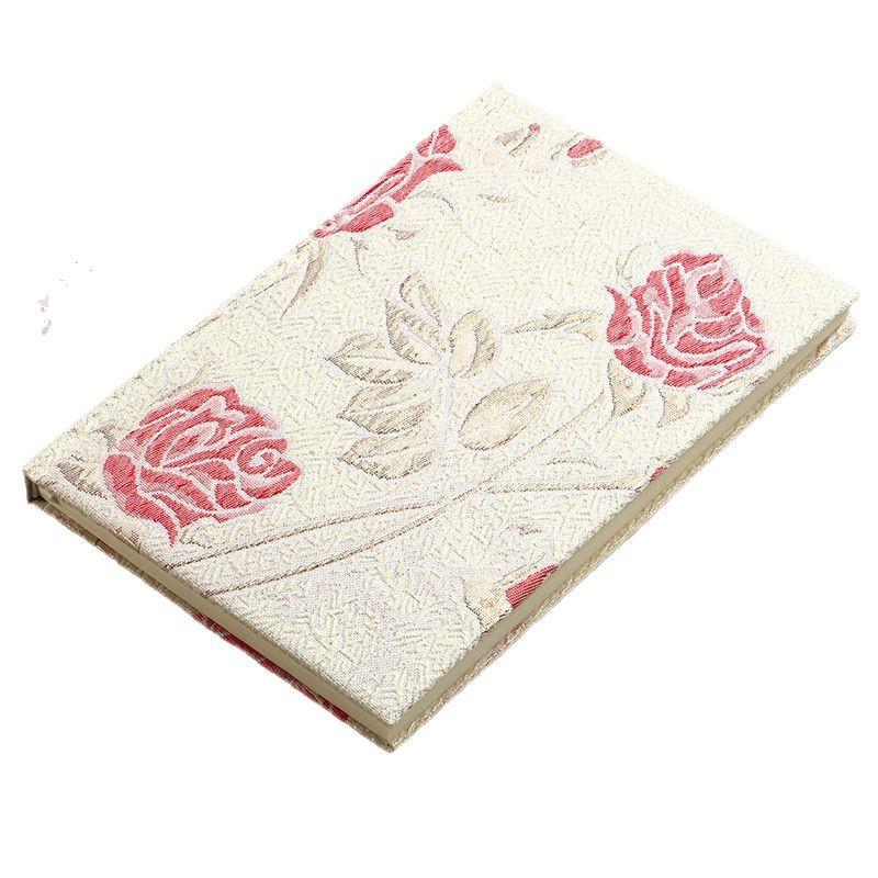A5 Hardcover Fabric Journal With Jacquard Rose 100-200 Pages 80gsm Writing Notebook Students Office Planners