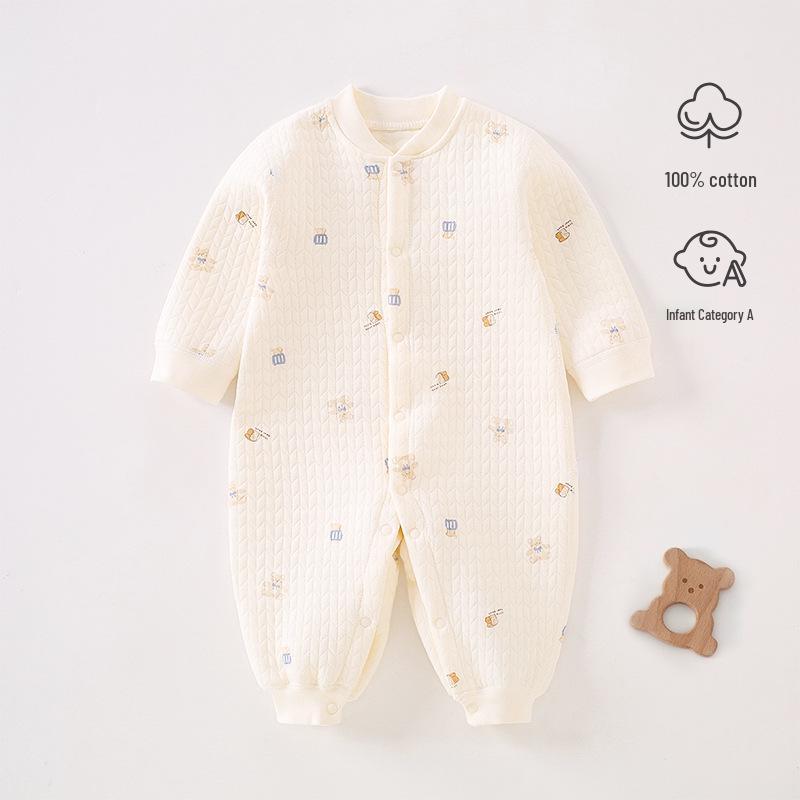 Cozy Air Cotton Baby Romper - Long Sleeve, Side Snap, Boneless Crawling Suit for Newborns - Perfect for Autumn & Winter Outings