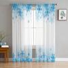 Christmas Winter Blue Snowflakes White Chiffon Sheer Curtains for Living Room Bedroom Decoration Window Voiles Tulle Curtain