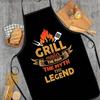 Фартук Grill Master: Мужчина, Миф, Легенда. Забавный Шеф-повар для BBQ, Принт с Пламенем и Лопаткой, Подарок Мужчине на Кухню, Кухонный Аксессуар