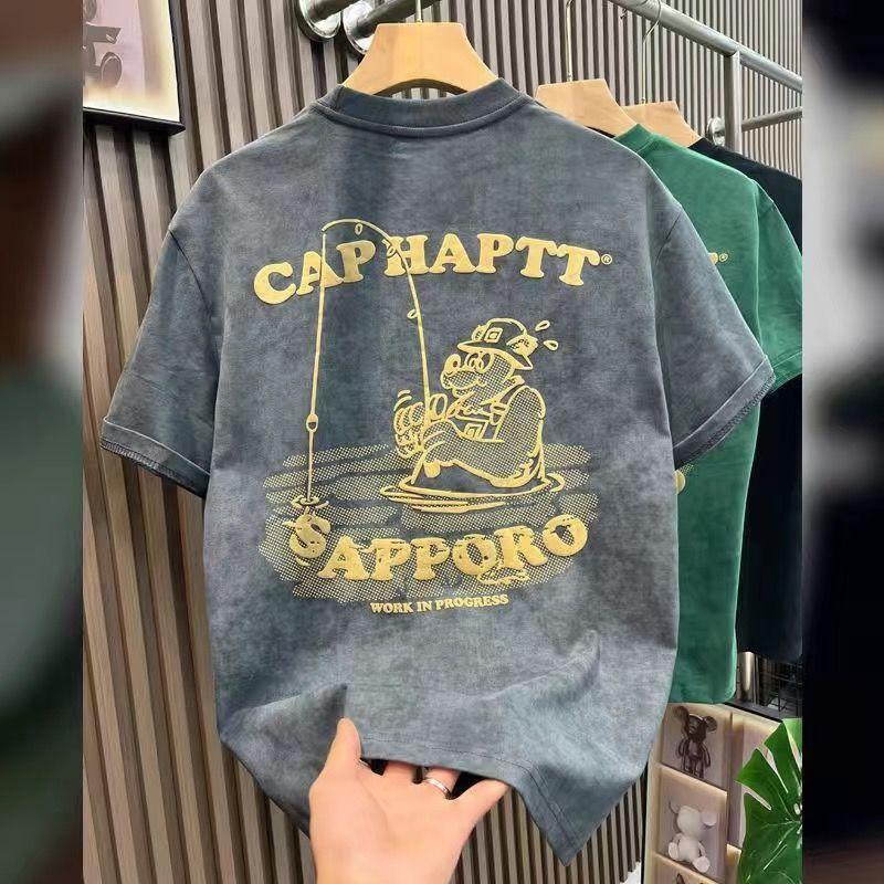 Американская мужская свободная модная футболка с коротким рукавом, хлопковый топ, ретро, с принтом