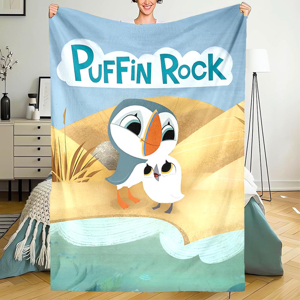 Puffin Rock Theme Printed Blanket - Perfect for Couch, Bed, Travel & Outdoor Use | Machine Washable, Cozy & Durable.