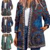 Cardigan Vintage U Neck Flower Print Rich Colors Long Sleeves Pockets Colorfast Loose Ethnic Open