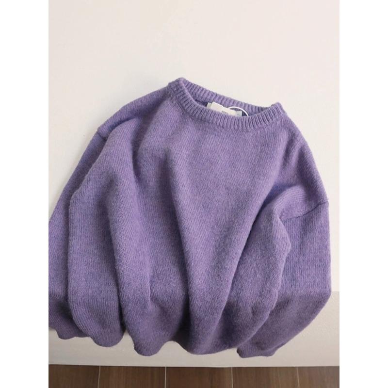Raccoon fleece pullover sweater women's autumn and winter loose outer wear lazy wind soft waxy knitted sweater with bottom and inner top