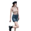 Korean Style Denim Mini Skort: Sweet & Spicy A-Line with Belt, Summer 2024 Fashion for Women