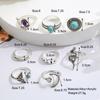 Vintage Geometric Stone Opal Rings Set For Woman Bohemian Antique Silver Color Knuckle Shield Rings Fashion Party Jewelry
