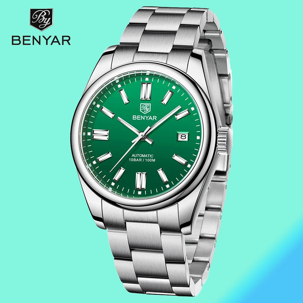 BENYAR Men Automatic Mechanical Wristwatches 100M Waterproof Clock Stainless Steel Diving Watch For Men reloj hombre BY5185