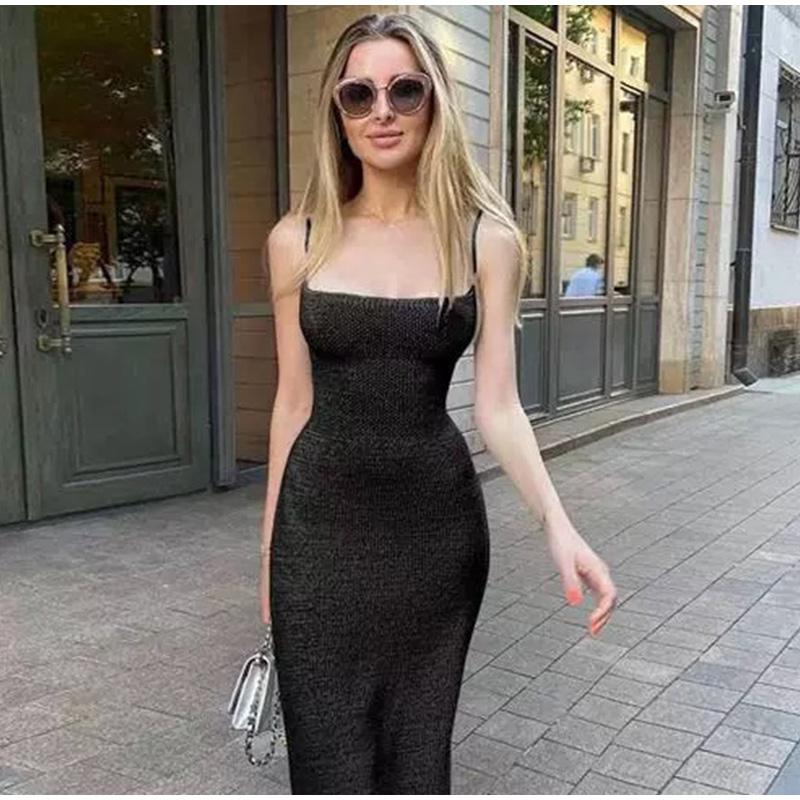 Трикотажное женское платье-макси с бандажом, облегающее, без рукавов, с открытой спиной и боковыми разрезами, летние женские однотонные халаты