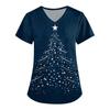 Women's Cute Printed Work Clothes V-neck Double Layer Pockets Basic Short Sleeve Top Pullover Christmas