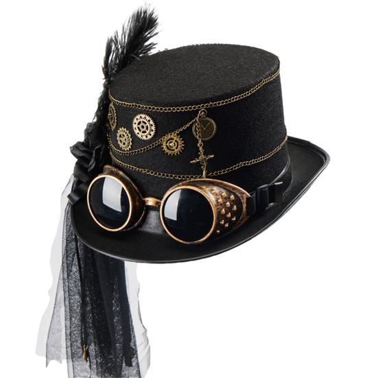 Steampunk Hat Halloween Jazz Hats with Goggles for Women Men Festive Cosplay Costume Prop Party Decoration