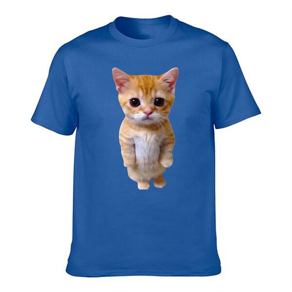 Unisexs Cotton Tshirt Adorable Standing Orange Kitten Print Casual Crew Neck Short Sleeve Tee For Daily Wear
