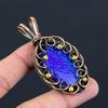 Blue Australian Triplet Opal Gemstone Pure Copper Wire Wrapped Handmade Jewelry Pendant