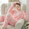 Women's Long-sleeved Flannel Pajamas Set Spring Autumn Cartoon Sleepwear Thickened Warm Printing Plush Cute Sleeping Suit Set