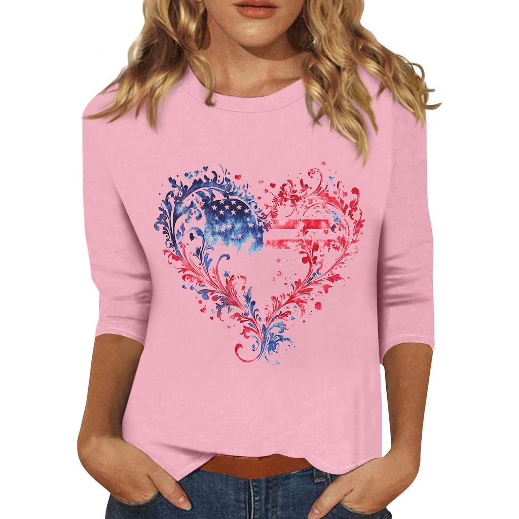 Women's Fashionable Casual Three Quarter Sleeve Printed Collar Pullover Top